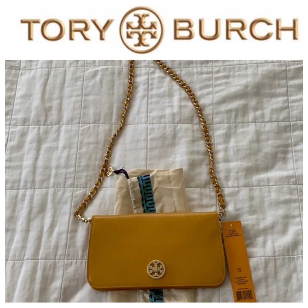 Tory Burch Clutch with gold strap.
